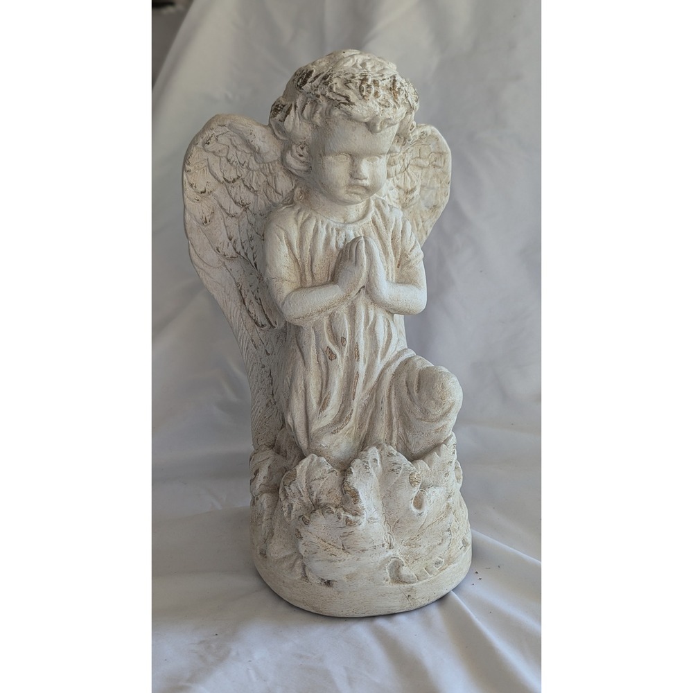 Monticello Studio Chicago Praying Angel Cherub Statue Distressed Cream 12.5in